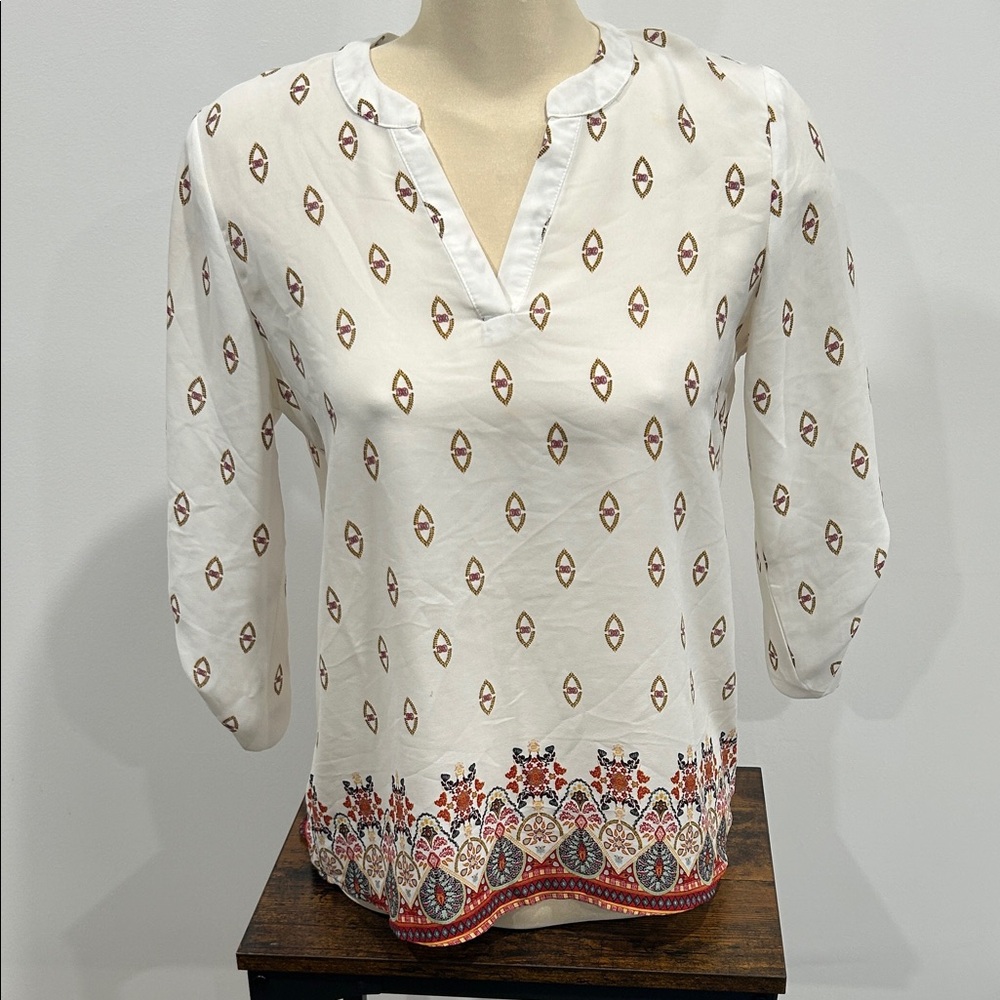 Pink Rose White and Red Patterned Blouse